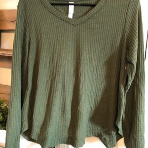Olive green waffle knit long sleeve with wrap back